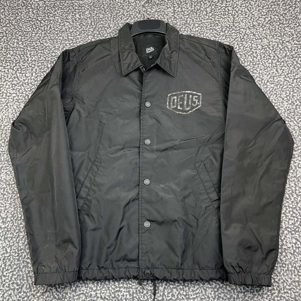 Deus Ex Machina Windbreaker Jacket Men Large Black Fleece Lined Long Sleeve Snap